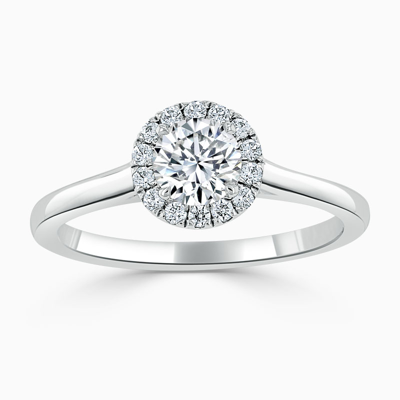 18ct White Gold Round Brilliant Classic Plain Halo Engagement Ring