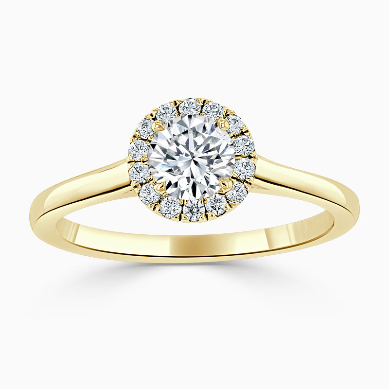 18ct Yellow Gold Round Brilliant Classic Plain Halo Engagement Ring