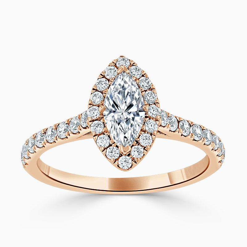 18ct Rose Gold Marquise Cut Classic Wedfit Halo Engagement Ring