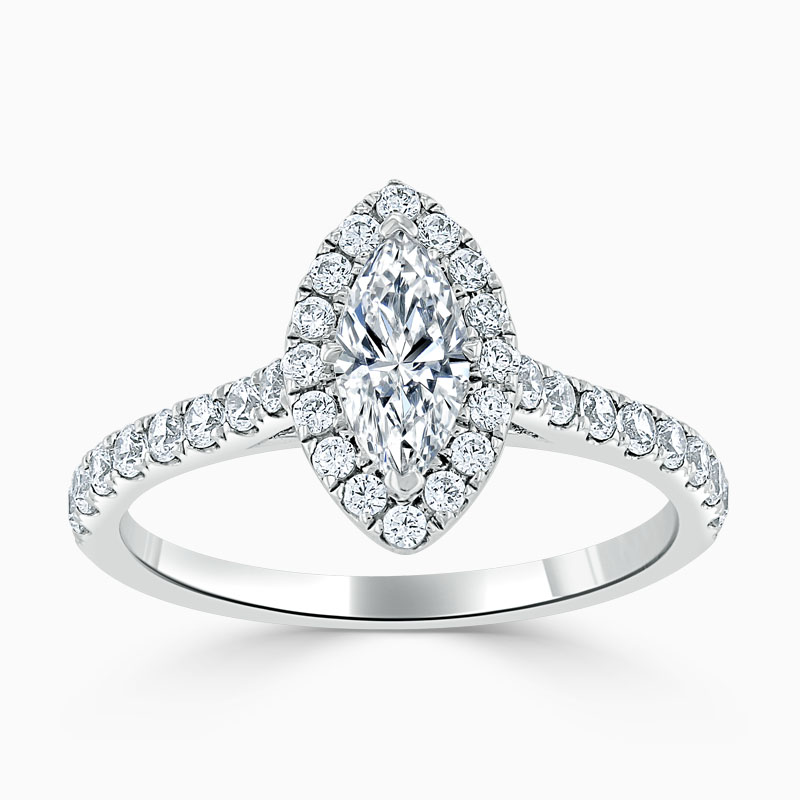 18ct White Gold Marquise Cut Classic Wedfit Halo Engagement Ring
