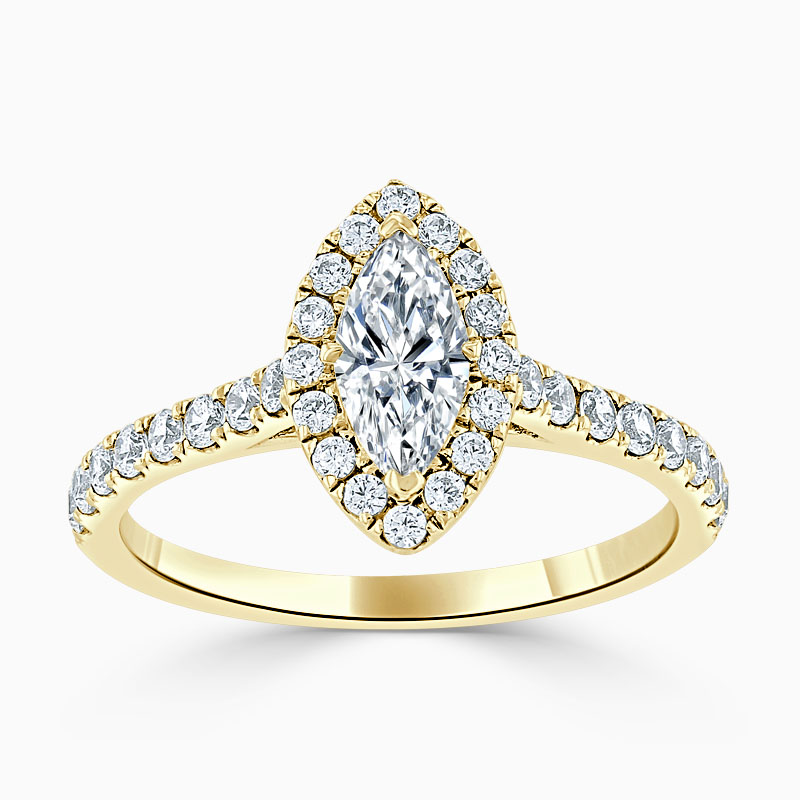 18ct Yellow Gold Marquise Cut Classic Wedfit Halo Engagement Ring