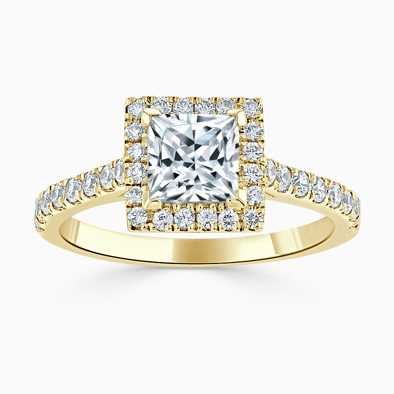 18ct Yellow Gold Princess Cut Classic Wedfit Halo Engagement Ring