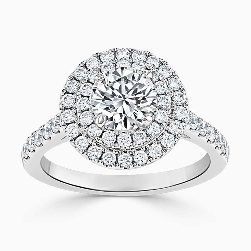 18ct White Gold Round Brilliant Classic Double Halo Engagement Ring