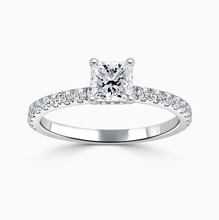 18ct White Gold Princess Cut Hidden Halo With Cutdown Engagement Ring