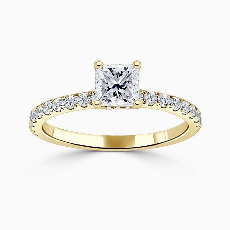 18ct Yellow Gold Princess Cut Hidden Halo With Cutdown Engagement Ring