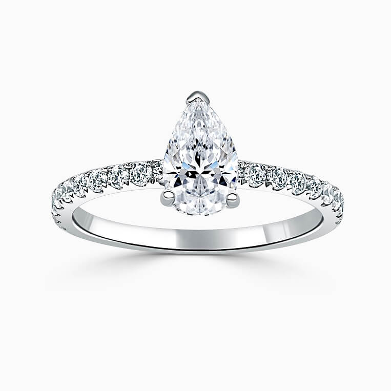 18ct White Gold Pear Shape Hidden Halo With Cutdown Engagement Ring
