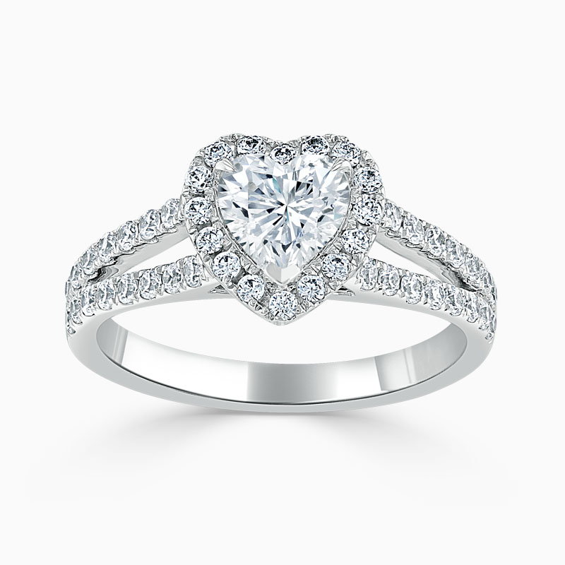 18ct White Gold Heart Shape Split Shoulder Halo Engagement Ring