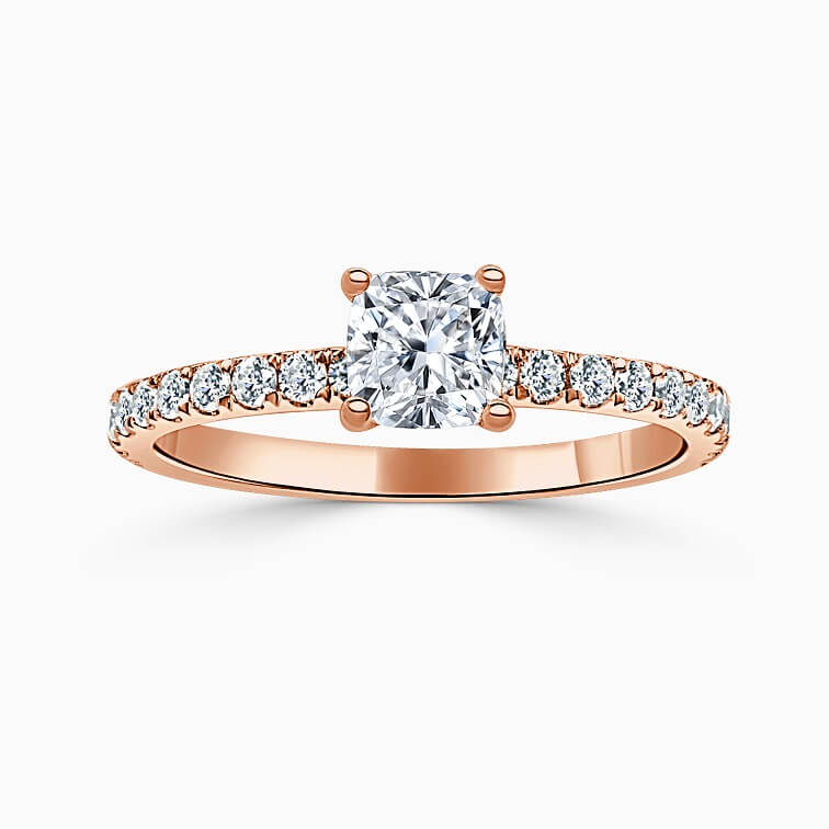 18ct Rose Gold Cushion Cut Hidden Halo With Cutdown Engagement Ring