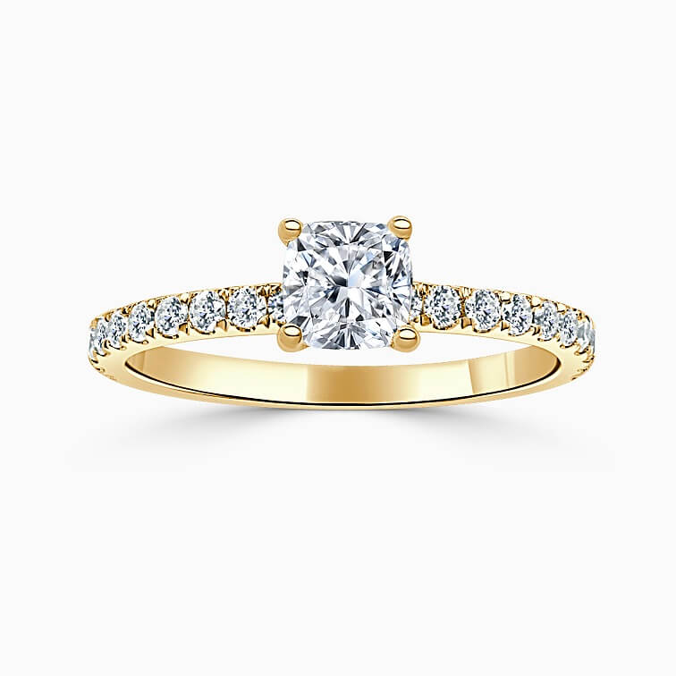 18ct Yellow Gold Cushion Cut Hidden Halo With Cutdown Engagement Ring