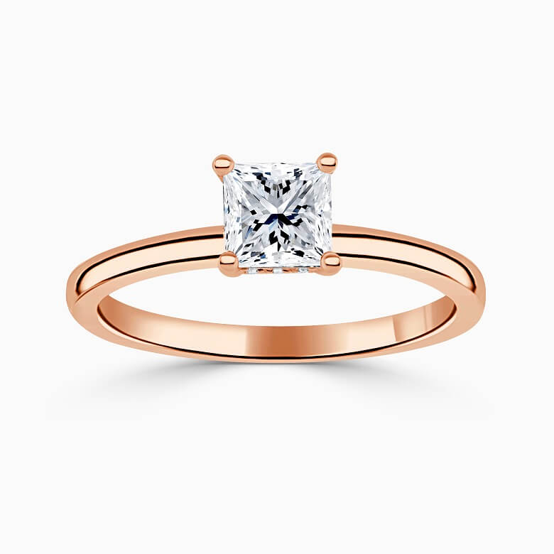 18ct Rose Gold Princess Cut Hidden Halo Engagement Ring