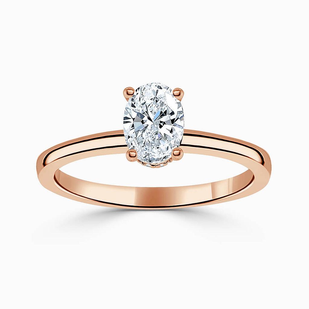 18ct Rose Gold Oval Shape Hidden Halo Engagement Ring