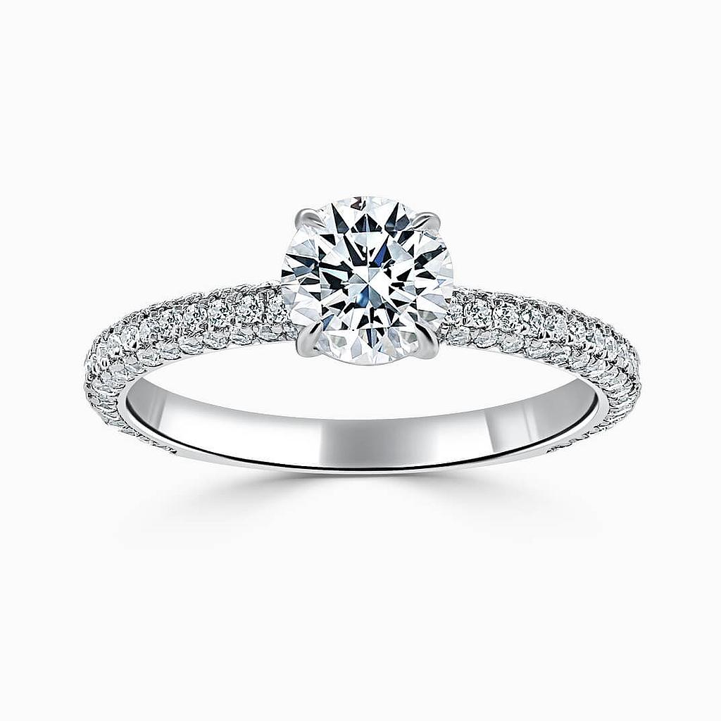 Platinum Round Brilliant With Micro Pave Engagement Ring