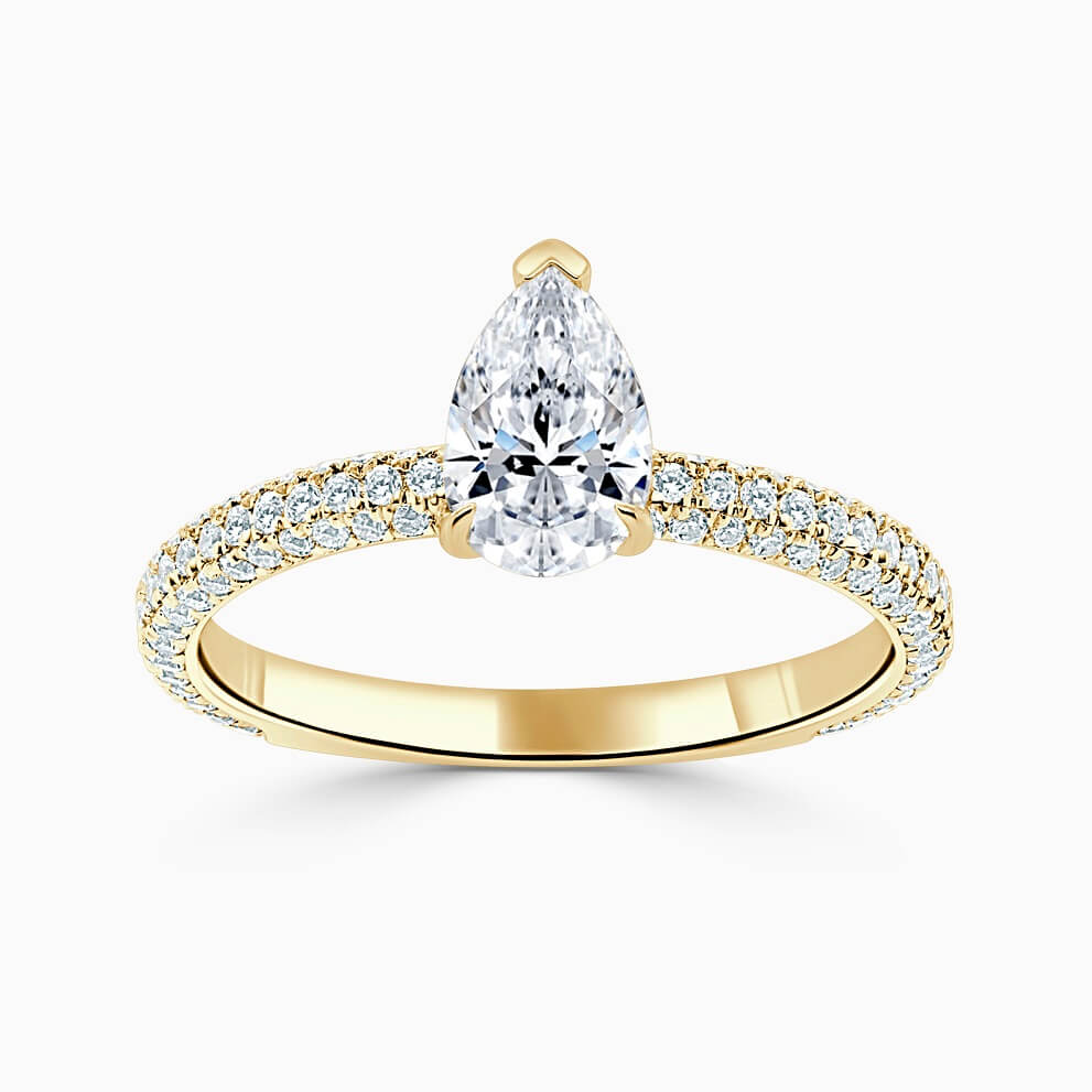 18ct Yellow Gold Pear Shape With Micro Pave Engagement Ring
