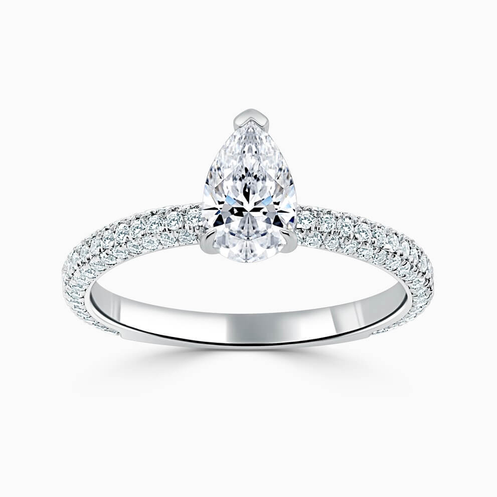 Platinum Pear Shape With Micro Pave Engagement Ring