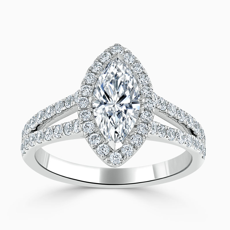 Platinum Marquise Cut Split Shoulder Halo Engagement Ring
