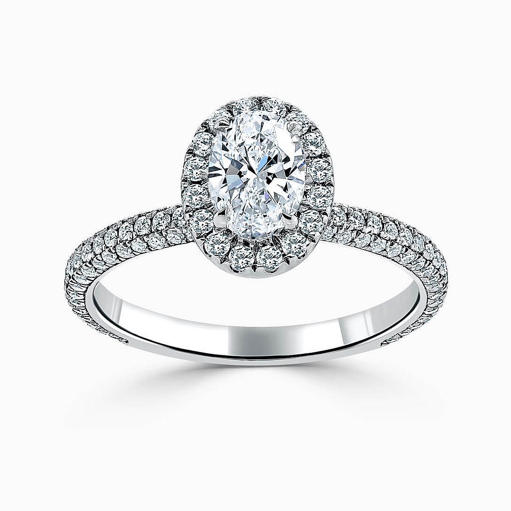 18ct White Gold Oval Shape Halo With Micro Pave Engagement Ring