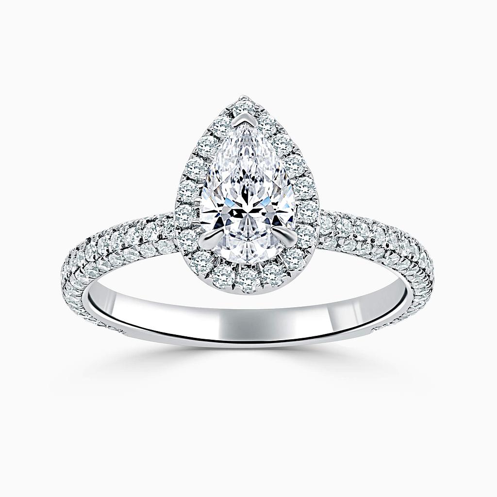 Platinum Pear Shape Halo With Micro Pave Engagement Ring