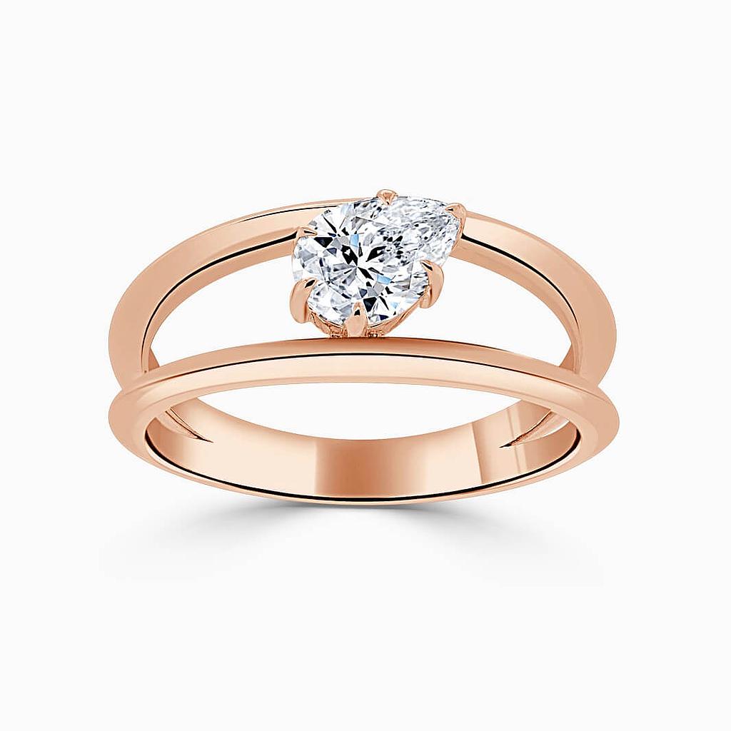 18ct Rose Gold Pear Shape 6 Claw With Double Band Engagement Ring