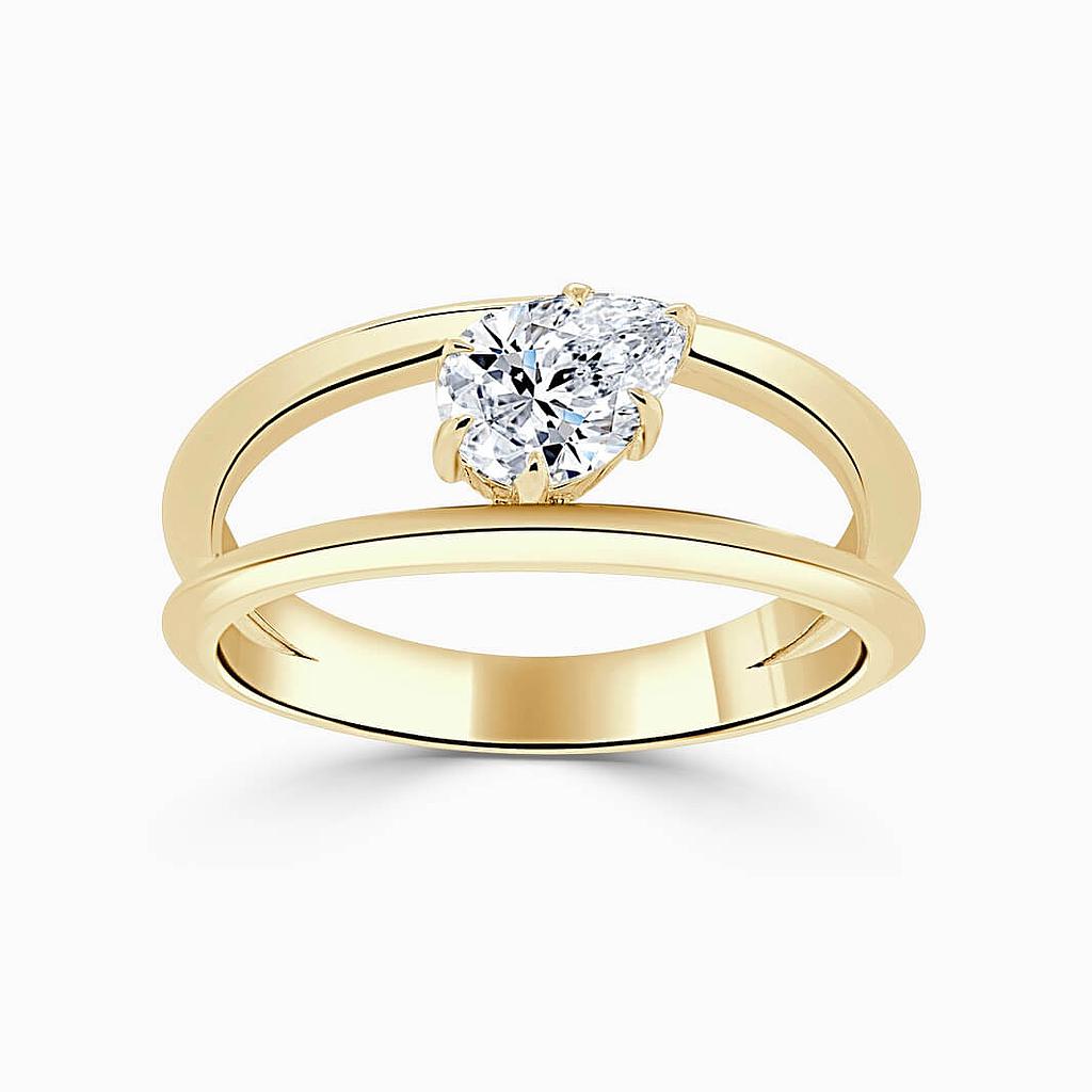 18ct Yellow Gold Pear Shape 6 Claw With Double Band Engagement Ring