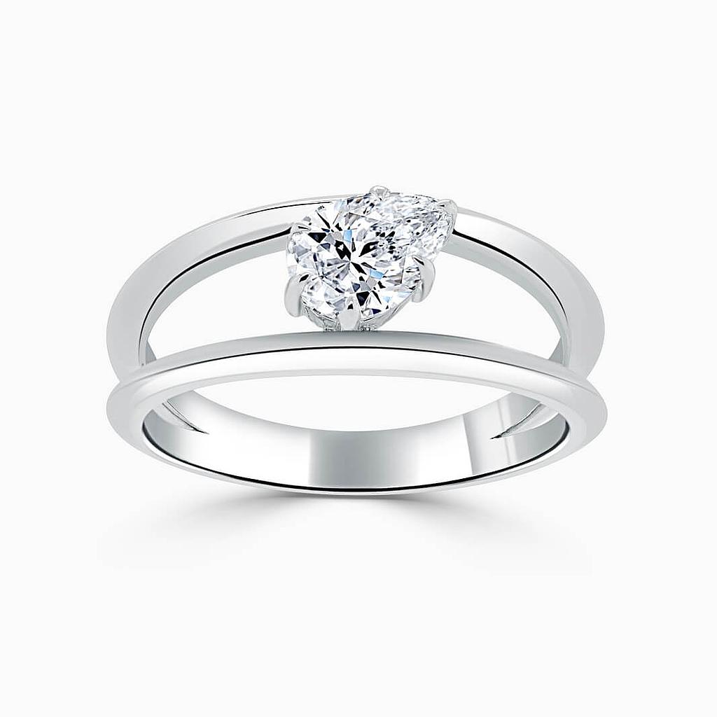Platinum Pear Shape 6 Claw With Double Band Engagement Ring