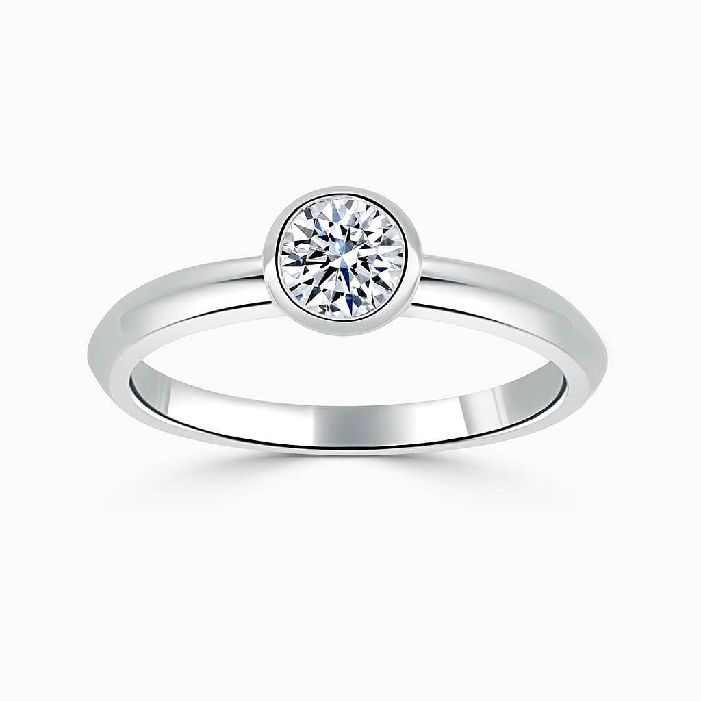 18ct White Gold Round Brilliant Rubover Engagement Ring