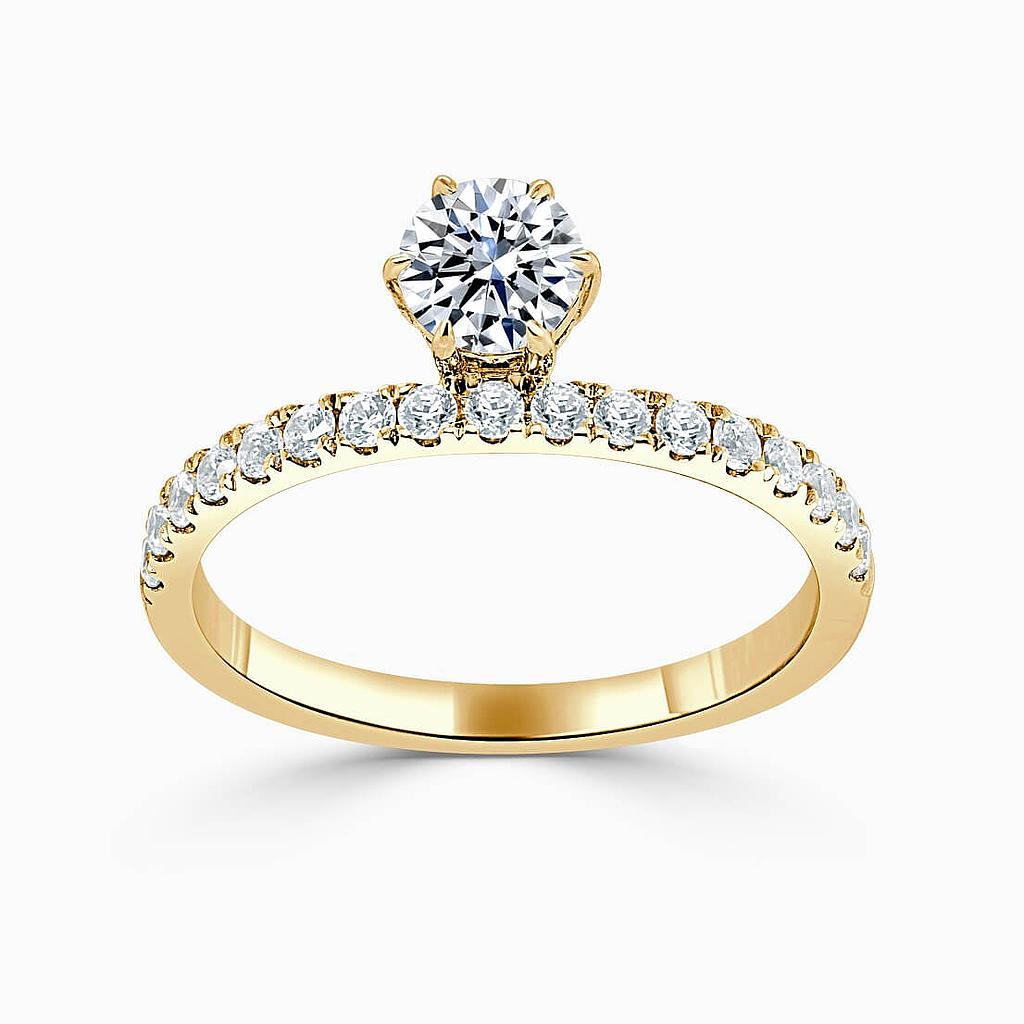 18ct Yellow Gold Round Brilliant 6 Claw Overhang with Cutdown Engagement Ring