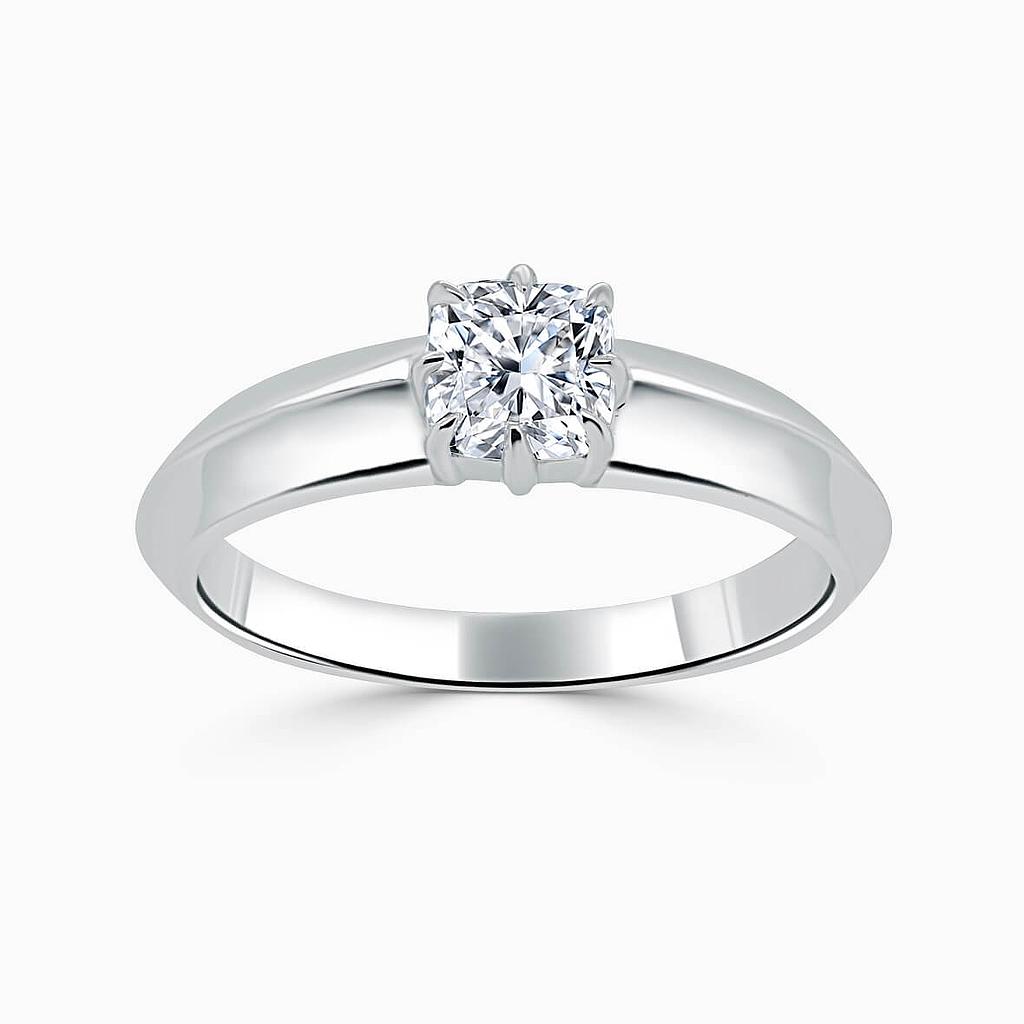 18ct White Gold Cushion Cut 8 Claw With Taper Engagement Ring