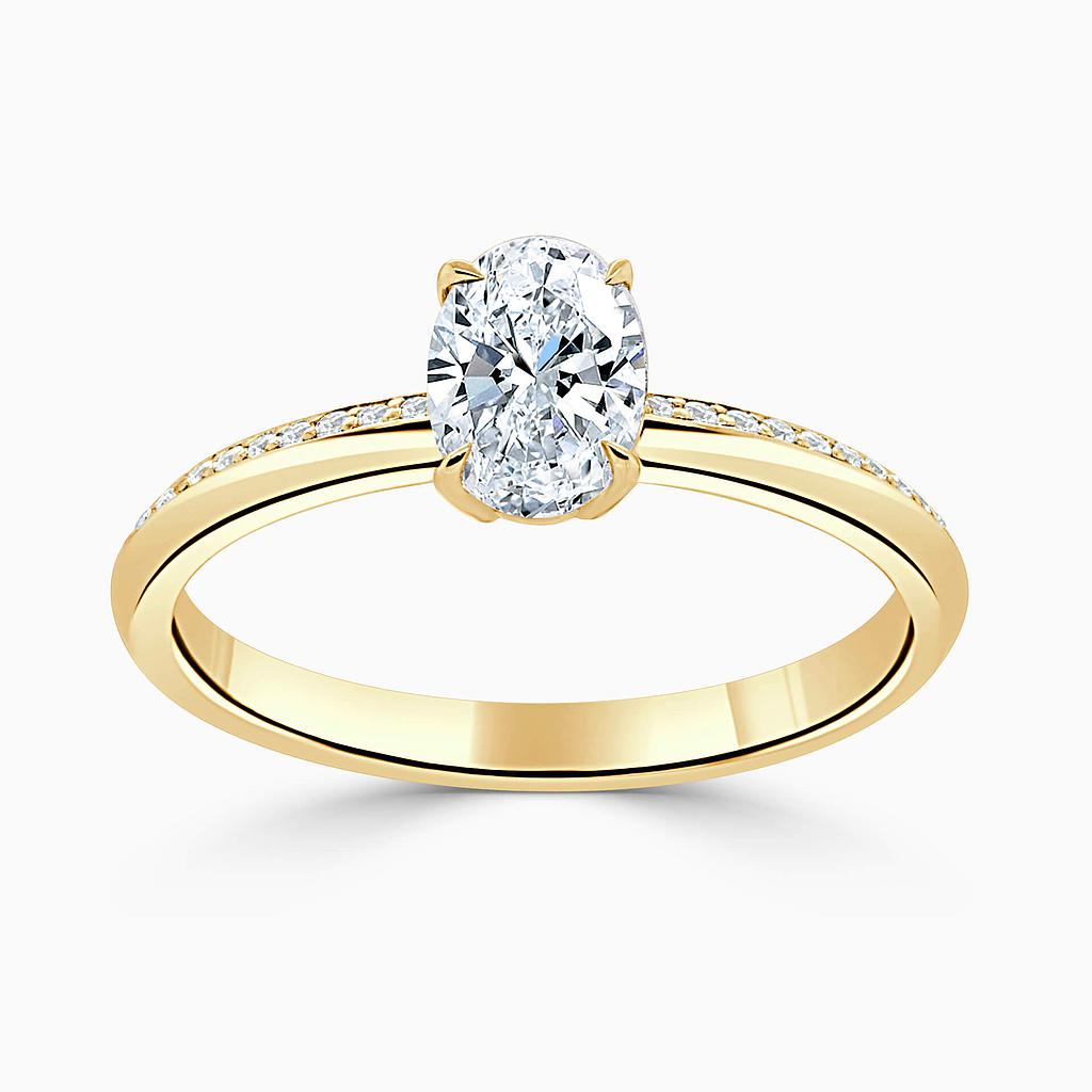 18ct Yellow Gold Oval Shape Basket With Tapered Pave Engagement Ring
