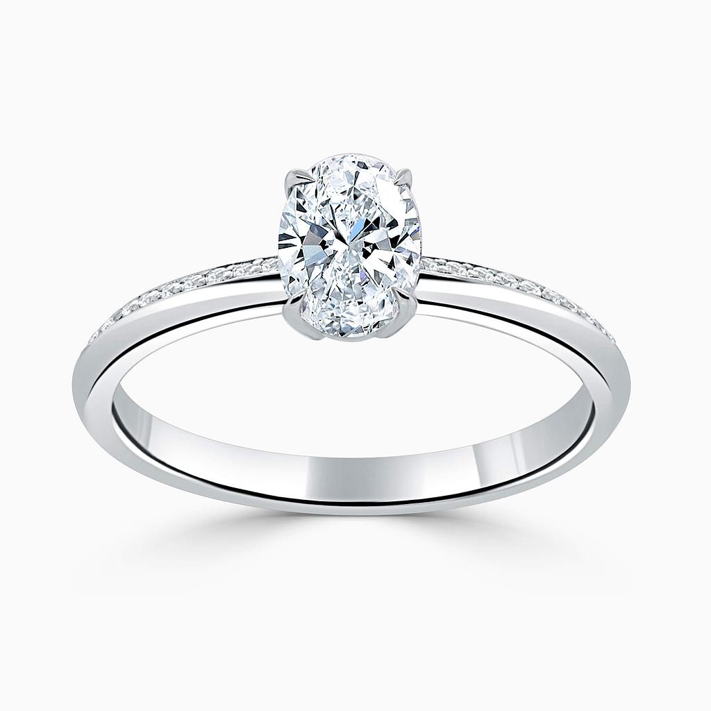 Platinum Oval Shape Basket With Tapered Pave Engagement Ring