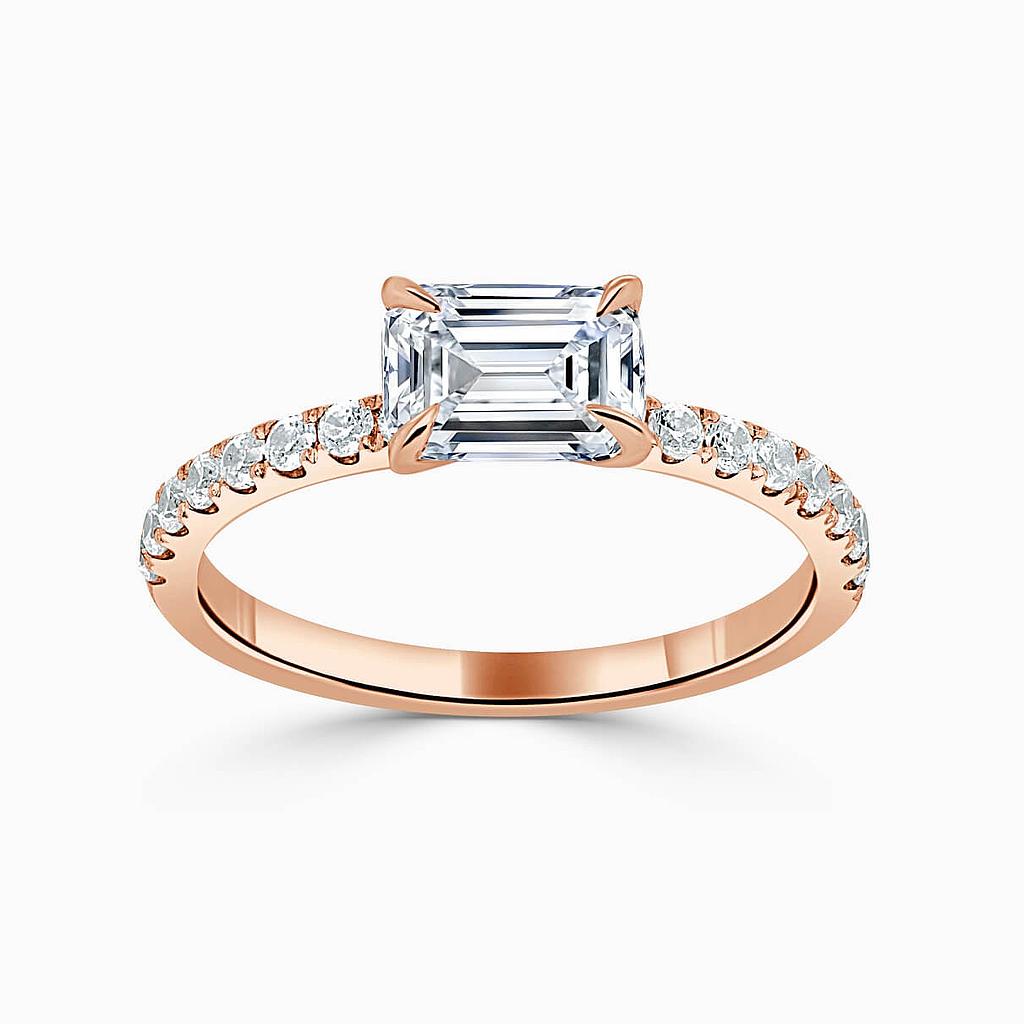 18ct Rose Gold Emerald Cut Side Cutdown Engagement Ring