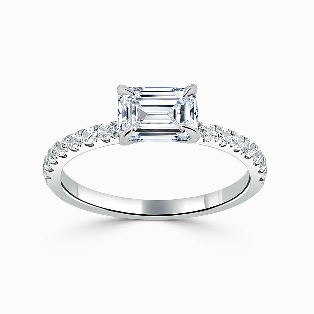18ct White Gold Emerald Cut Side Cutdown Engagement Ring