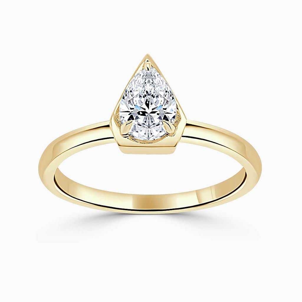 18ct Yellow Gold Pear Shape Knife Edge Geo Engagement Ring