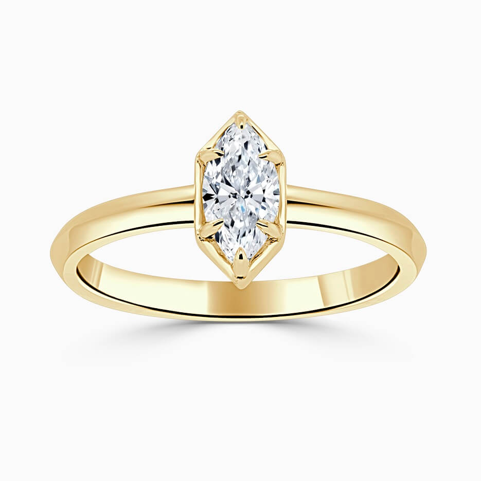 18ct Yellow Gold Marquise Cut Knife Edge Geo Engagement Ring