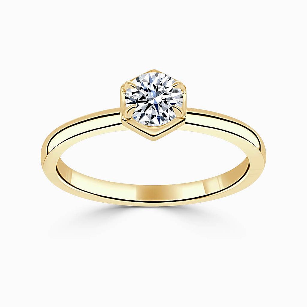 18ct Yellow Gold Round Brilliant Geo Hexagon Engagement Ring