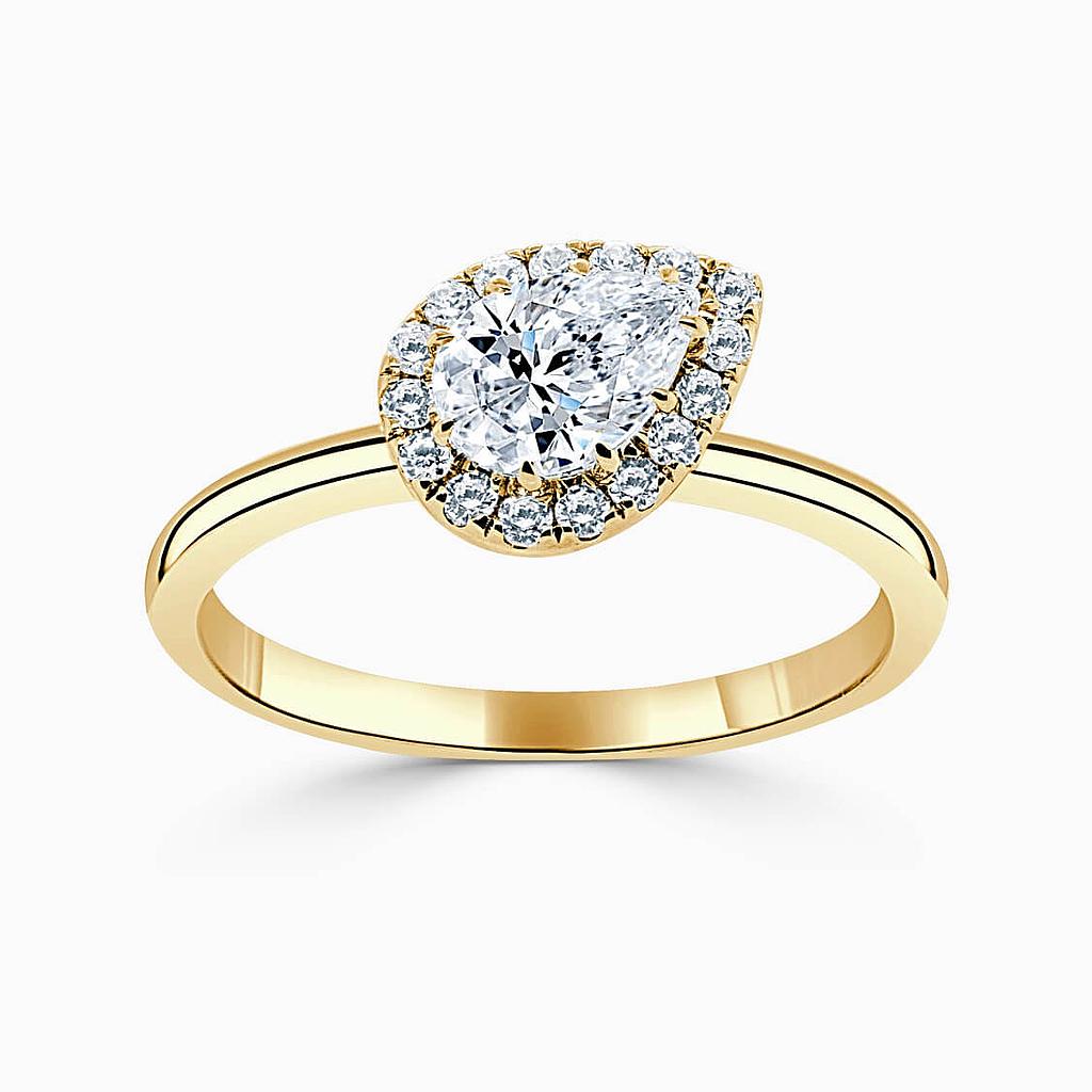 18ct Yellow Gold Pear Shape Side Halo Engagement Ring