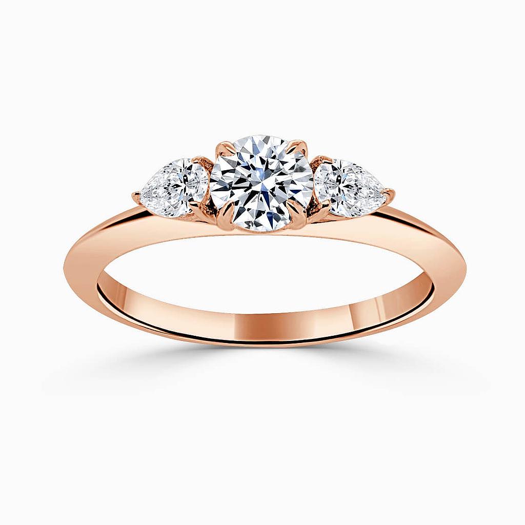 18ct Rose Gold Round Brilliant 3 Stone Knife Edge with Pears Engagement Ring