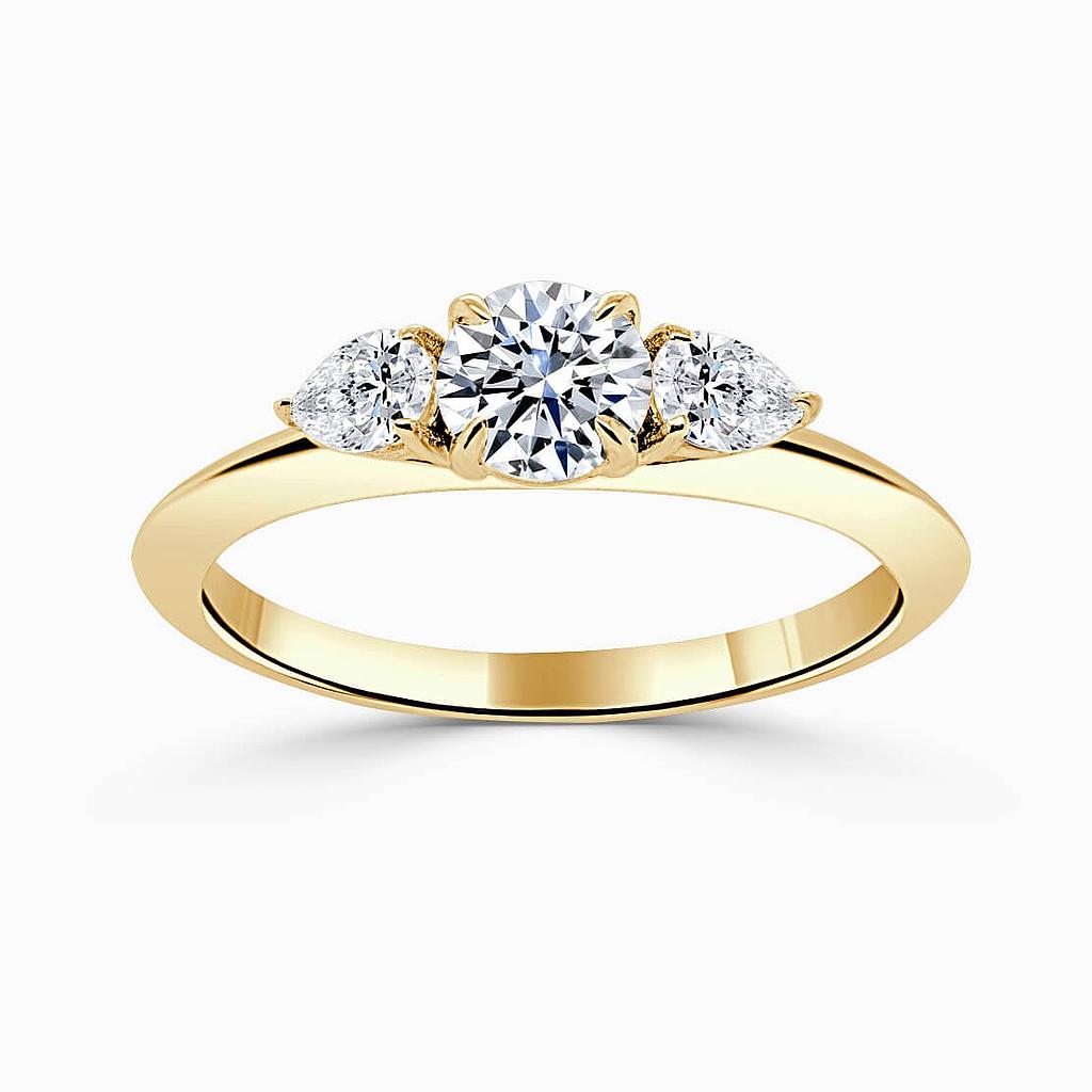 18ct Yellow Gold Round Brilliant 3 Stone Knife Edge with Pears Engagement Ring