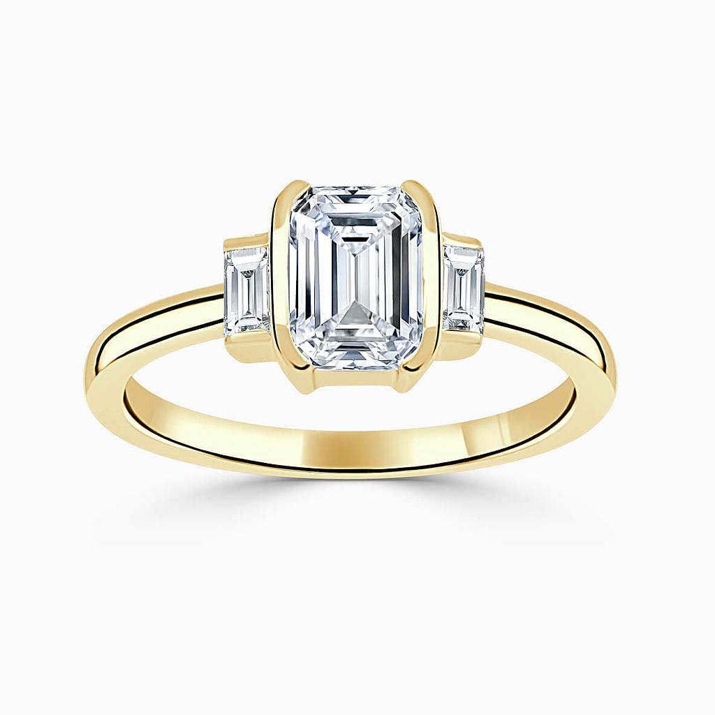 18ct Yellow Gold Emerald Cut Art Deco 3 Stone With Baguettes Engagement Ring