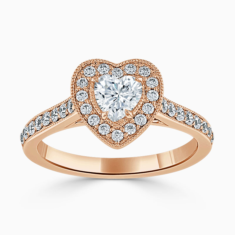 18ct Rose Gold Heart Shape Vintage Pavé Halo Engagement Ring
