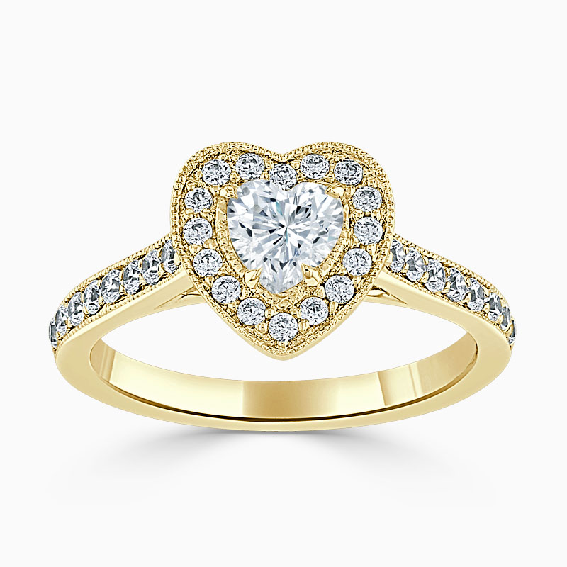 18ct Yellow Gold Heart Shape Vintage Pavé Halo Engagement Ring