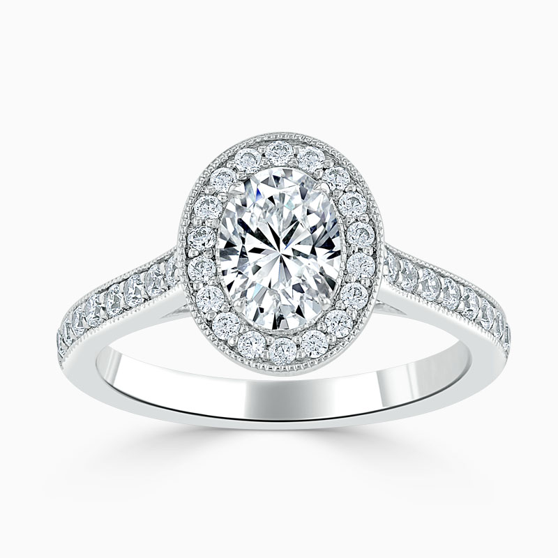 Platinum Oval Shape Vintage Pavé Halo Engagement Ring