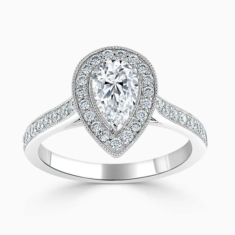 Platinum Pear Shape Vintage Pavé Halo Engagement Ring