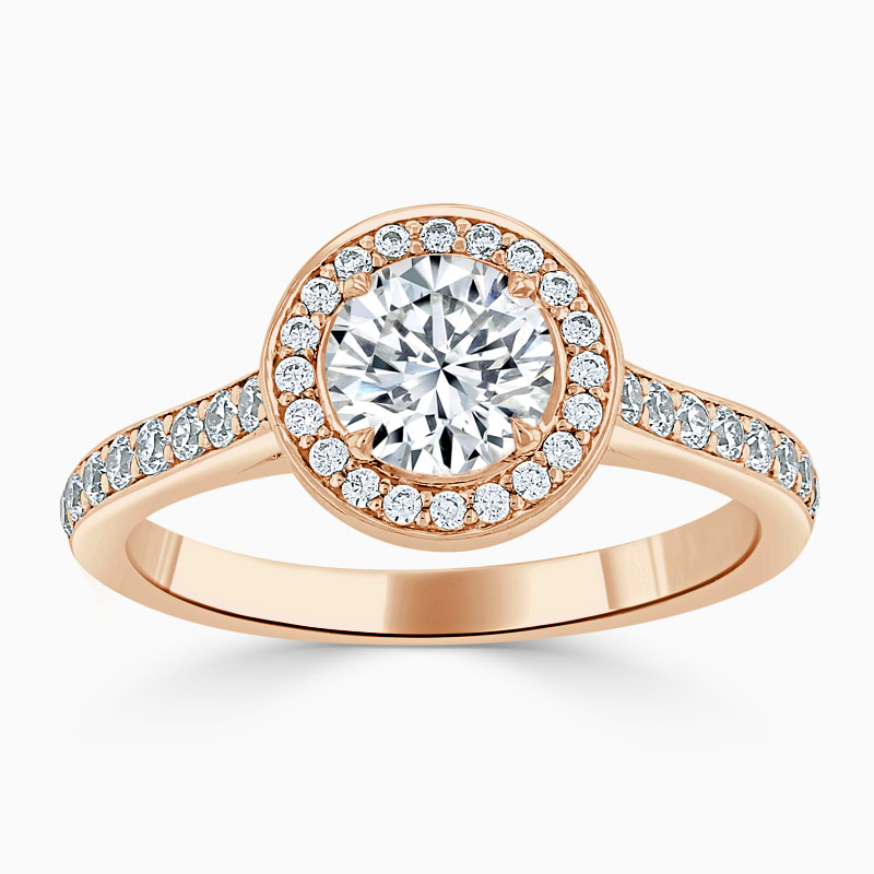 18ct Rose Gold Round Brilliant Vintage Pavé Halo Engagement Ring
