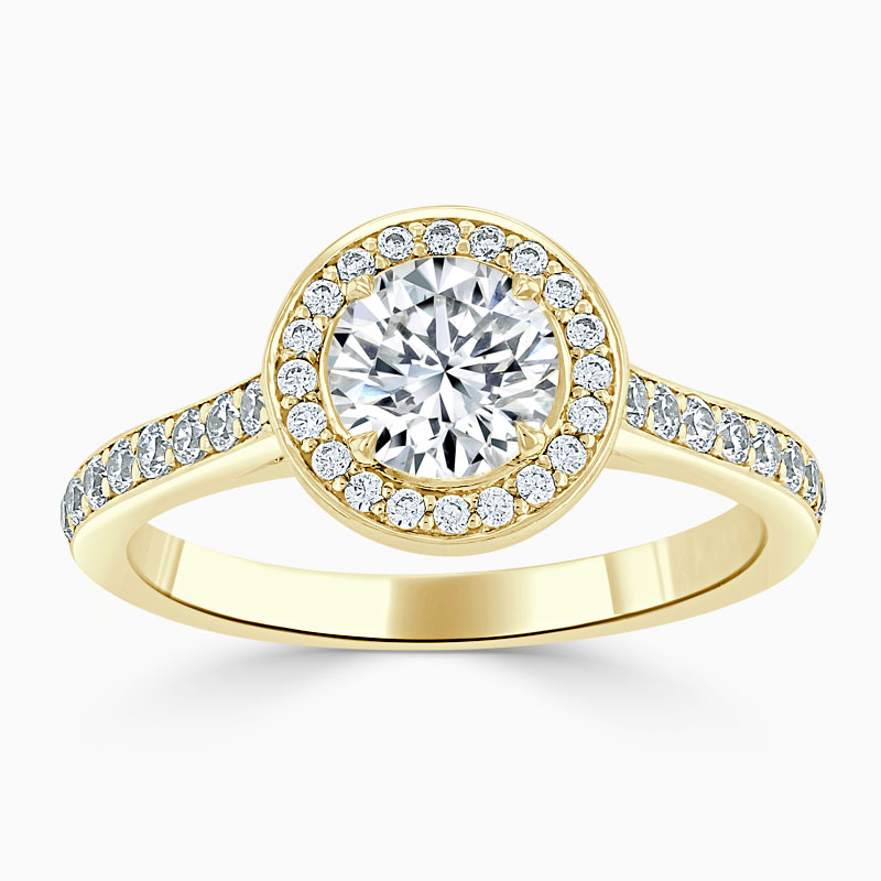 18ct Yellow Gold Round Brilliant Vintage Pavé Halo Engagement Ring