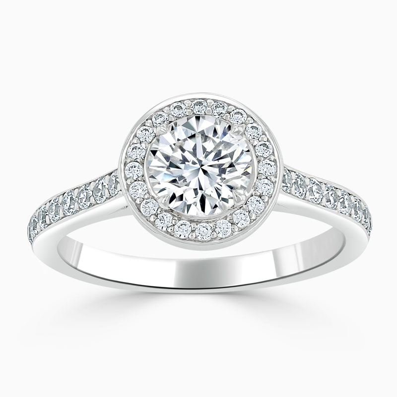 Platinum Round Brilliant Vintage Pavé Halo Engagement Ring