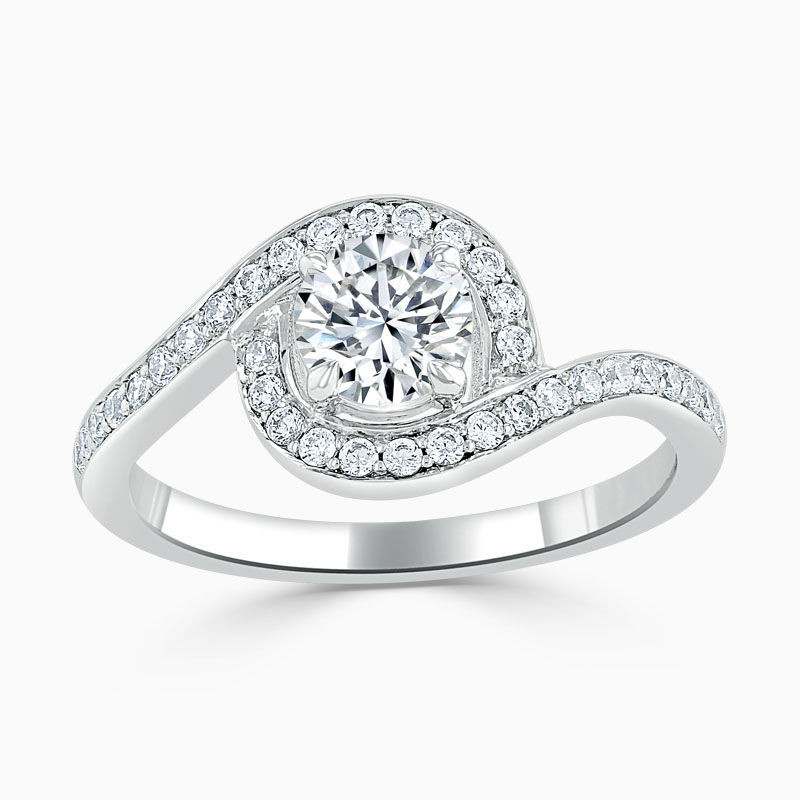 18ct White Gold Round Brilliant Crossover Halo Engagement Ring