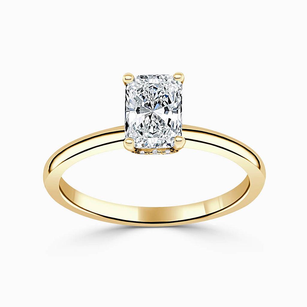 18ct Yellow Gold Radiant Cut Hidden Halo Engagement Ring