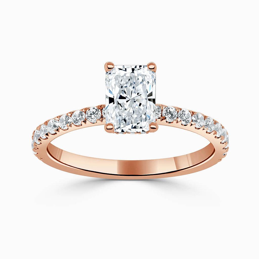 18ct Rose Gold Radiant Cut Hidden Halo With Cutdown Engagement Ring