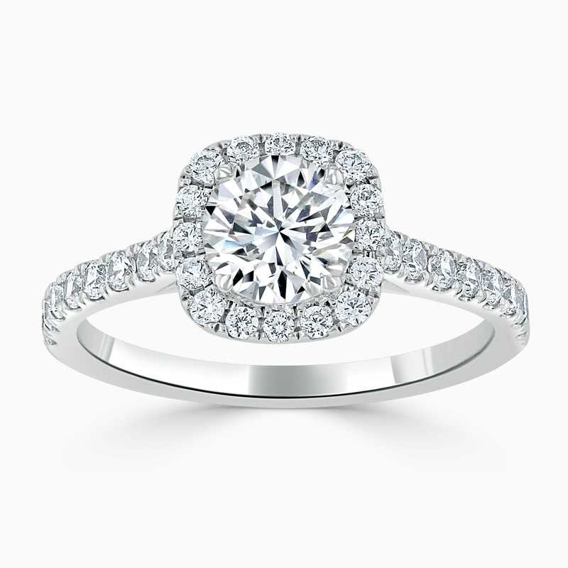 18ct White Gold Round Brilliant Halo Cushion Shaped Engagement Ring