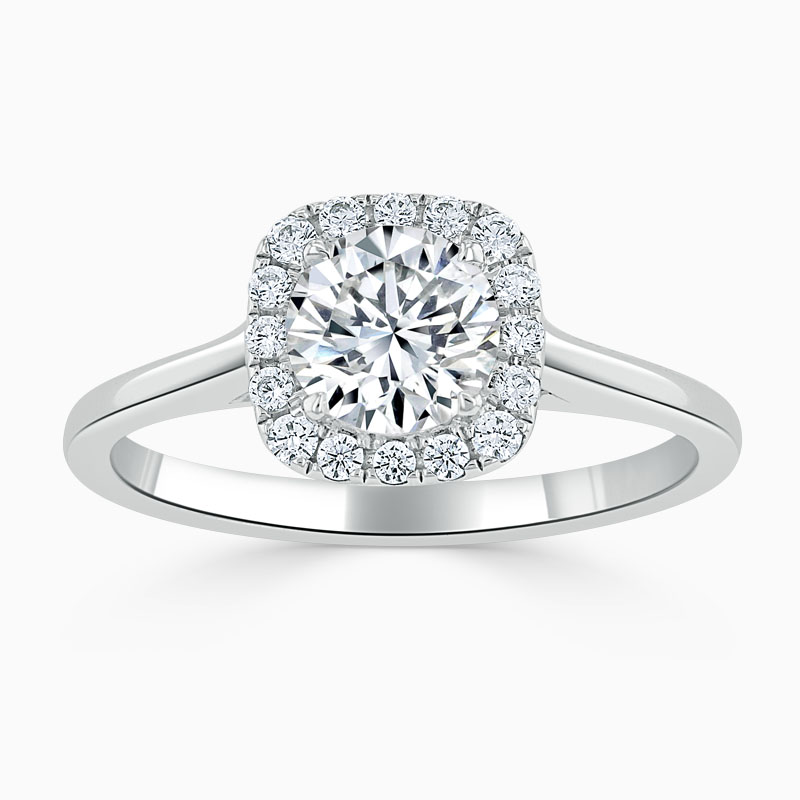 Platinum Round Brilliant Plain Halo Cushion Shaped Engagement Ring